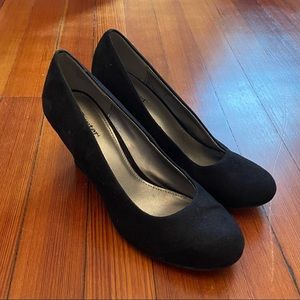 black suade wedge heels